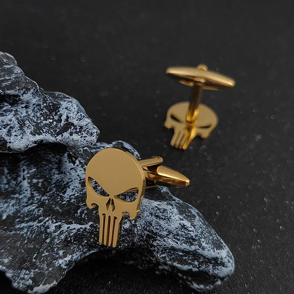 Manschettenknöpfe aus Edelstahl mit Totenkopf Vintage Personalisiertes Design Schmuck Skelett Manschettenknöpfe Party Hemd Ärmelknöpfe