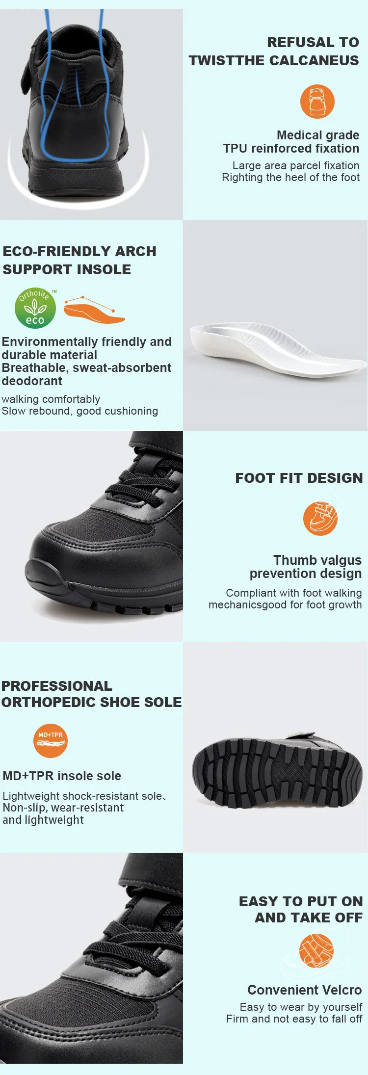 Princepard Baskets Orthopédiques Hautes Noires pour Enfants, Soutien de la Voûte Plantaire pour Pieds Plats, Chaussures Correctrices Scolaires et Décontractées