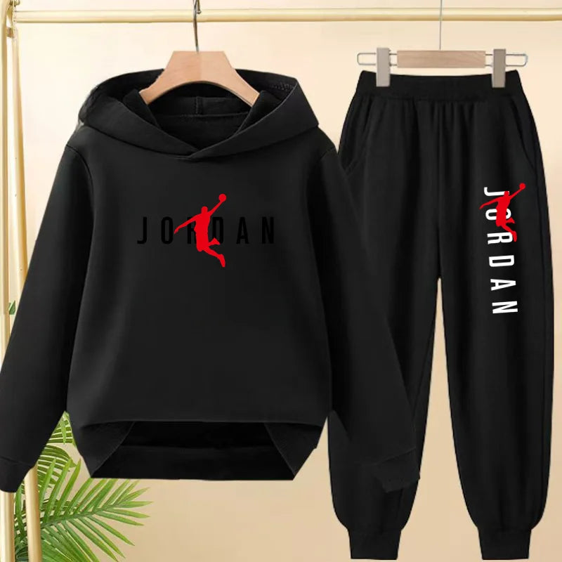 Ensemble mode décontracté de survêtement à capuche noir pour enfants, haut et pantalon, pour garçons et filles, bambins de 3 à 12 ans