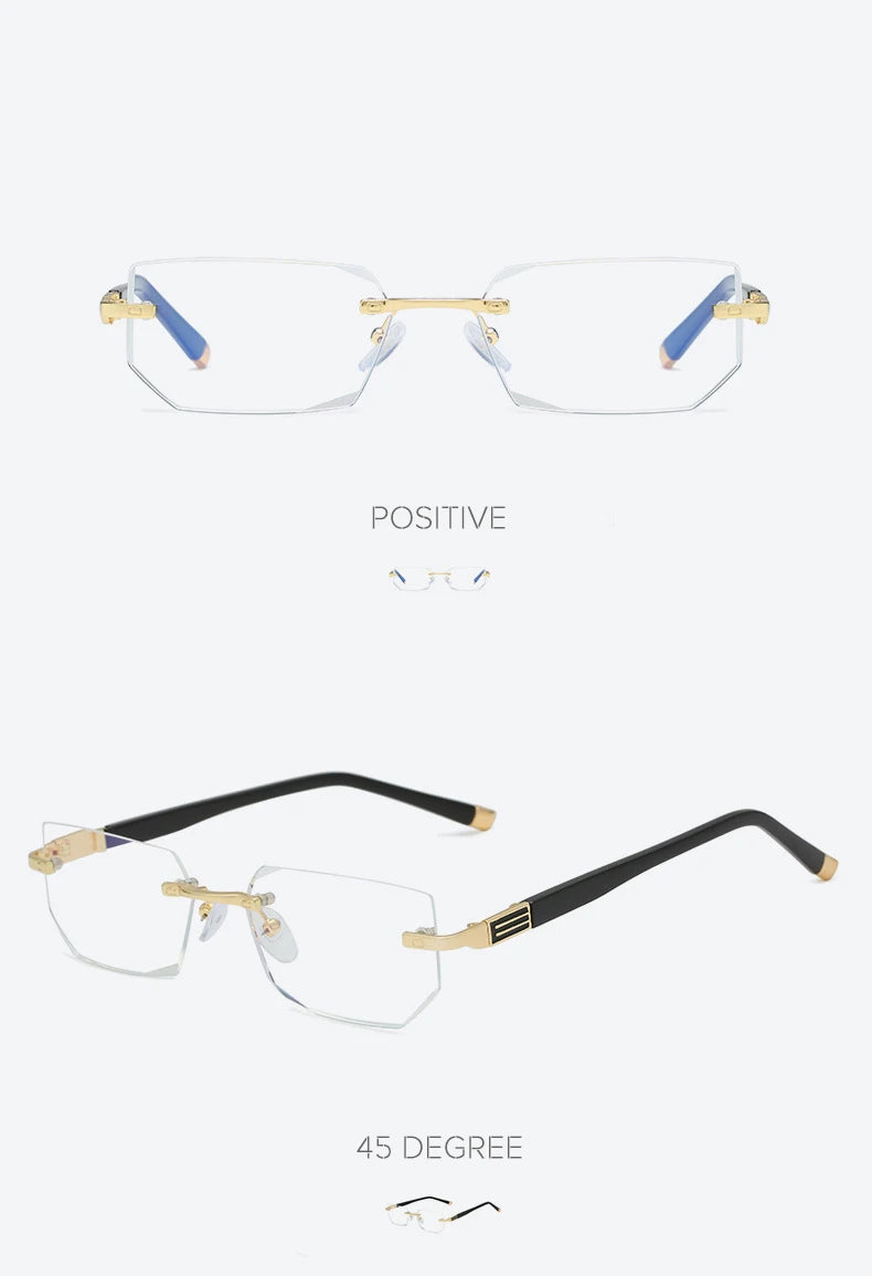 Lunettes de lecture anti-lumière bleue pour femmes, monture sans bords à découpe diamantée, pour hommes, anti-fatigue, hypermétropie, presbytie +1,5