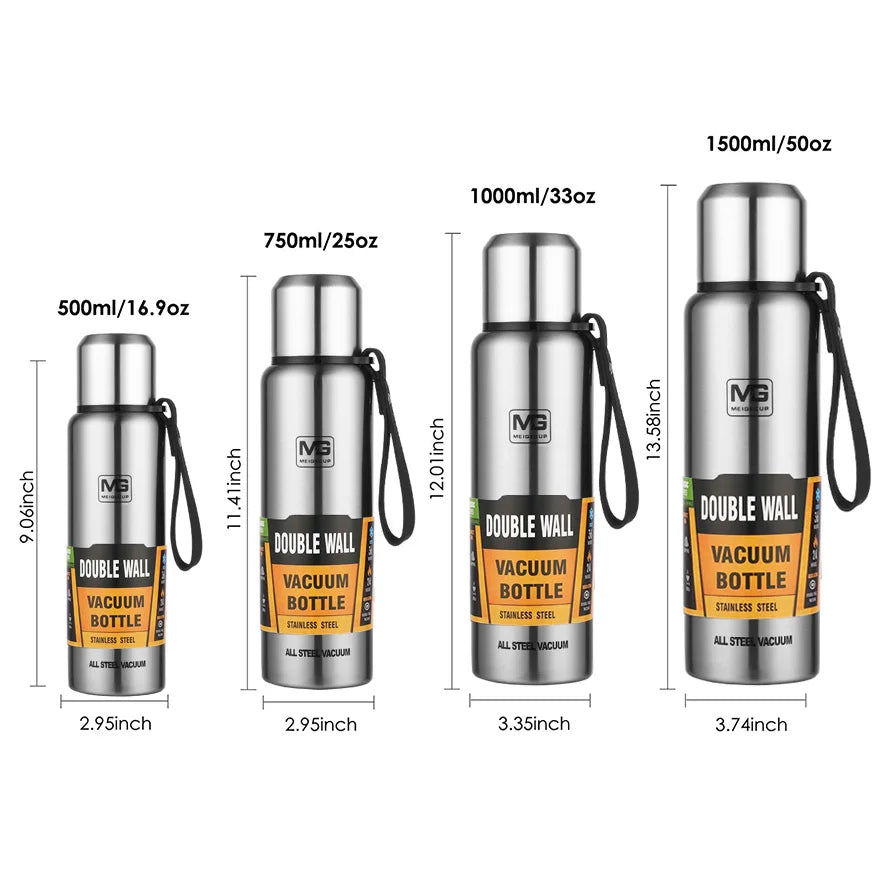 UPORS Edelstahl-Thermoskanne mit großer Kapazität, tragbare Vakuum-Flasche, isolierter Becher mit Seil, Thermosflasche 500/700/1000/1500ml