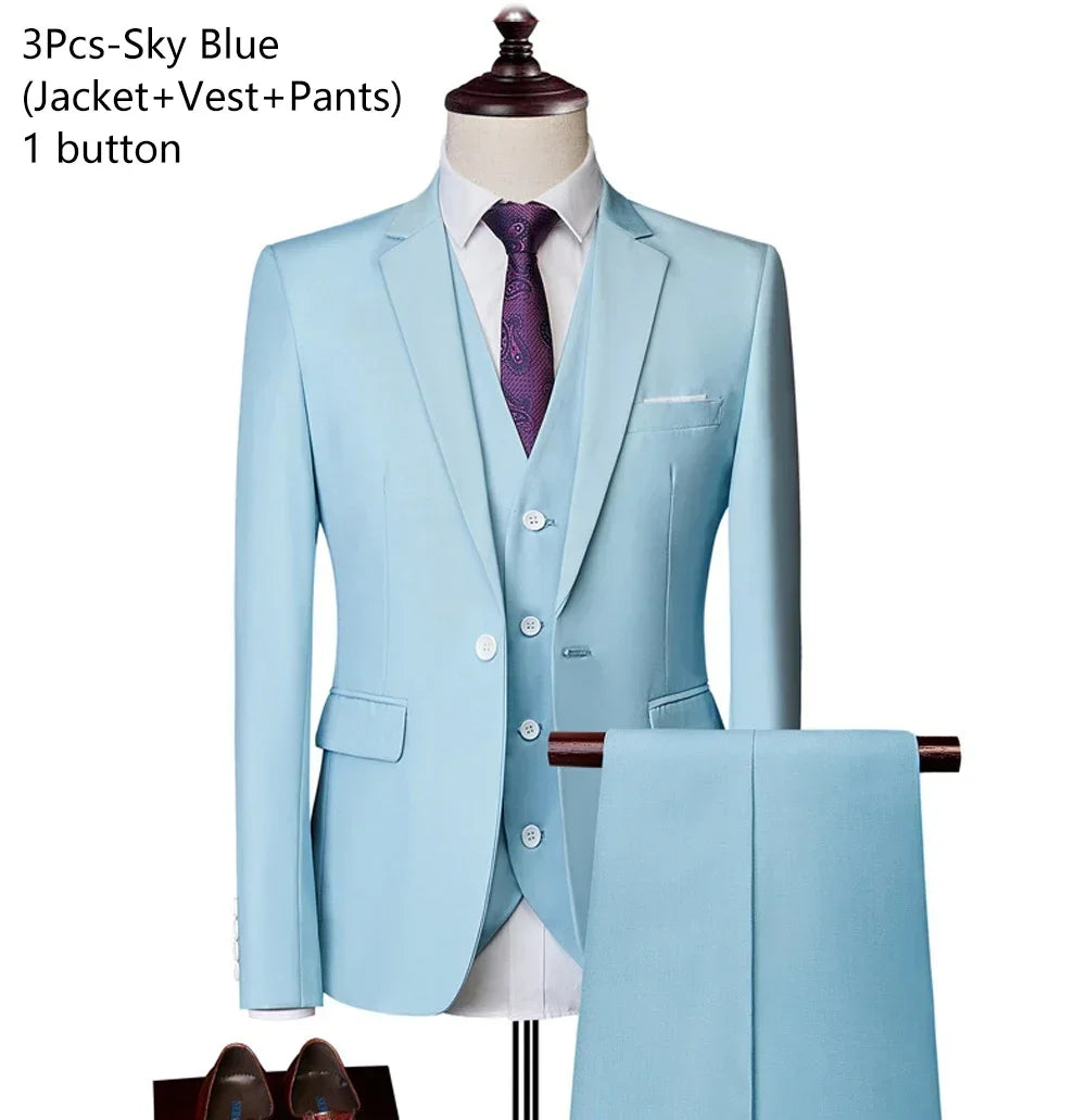 Suits For Men 3 Pieces Set Elegant Wedding  Fashion Classic Full Jackets Vest Pants Blazers Outfit 2025 Formal Costume