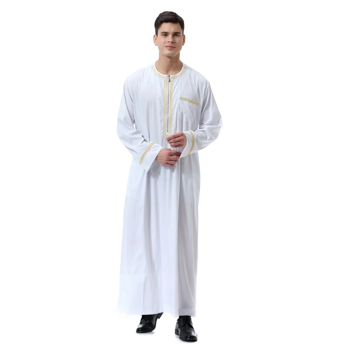 Jubba Thobe Homme Musulman Imprimé Fermeture Éclair Kimono Longue Robe Saoudienne Islamique Musulman Vêtements Abaya Caftan Islam Dubaï Robe Arabe