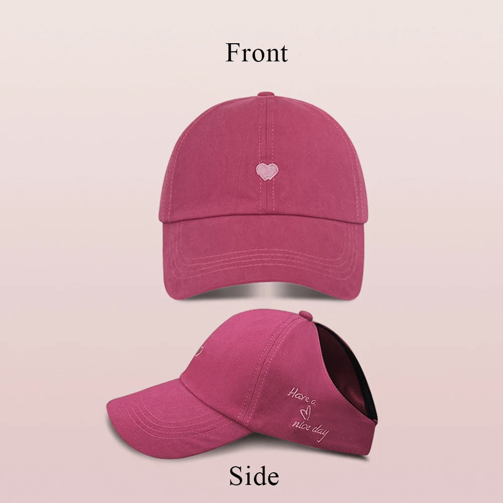 Casquettes de Baseball pour Enfants Garçons Filles Chapeau de Soleil Cœur Creux Amour Chapeaux à Queue de Cheval Haute Casquettes de Baseball Réglables pour Enfants de 4 à 12 Ans