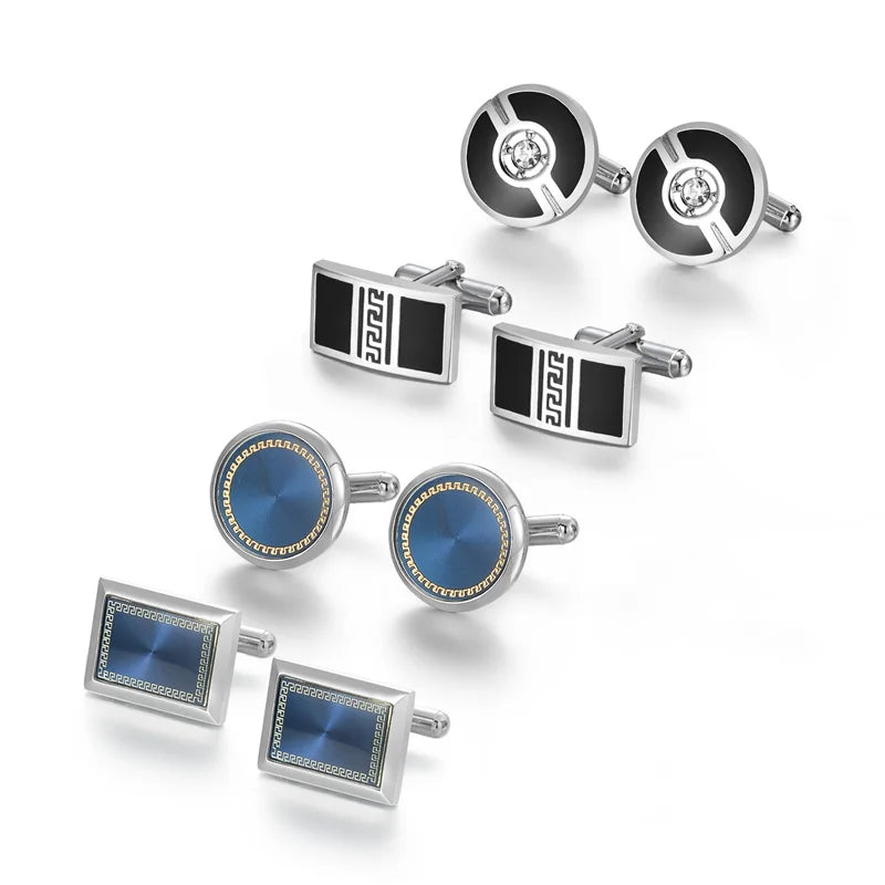 4 paires de boutons de manchette pour hommes avec boîte cadeau, boutons de manchette pour chemises d'homme, cadeaux pour invités de mariage, cadeau pour mari, pince à cravate d'affaires T0204022