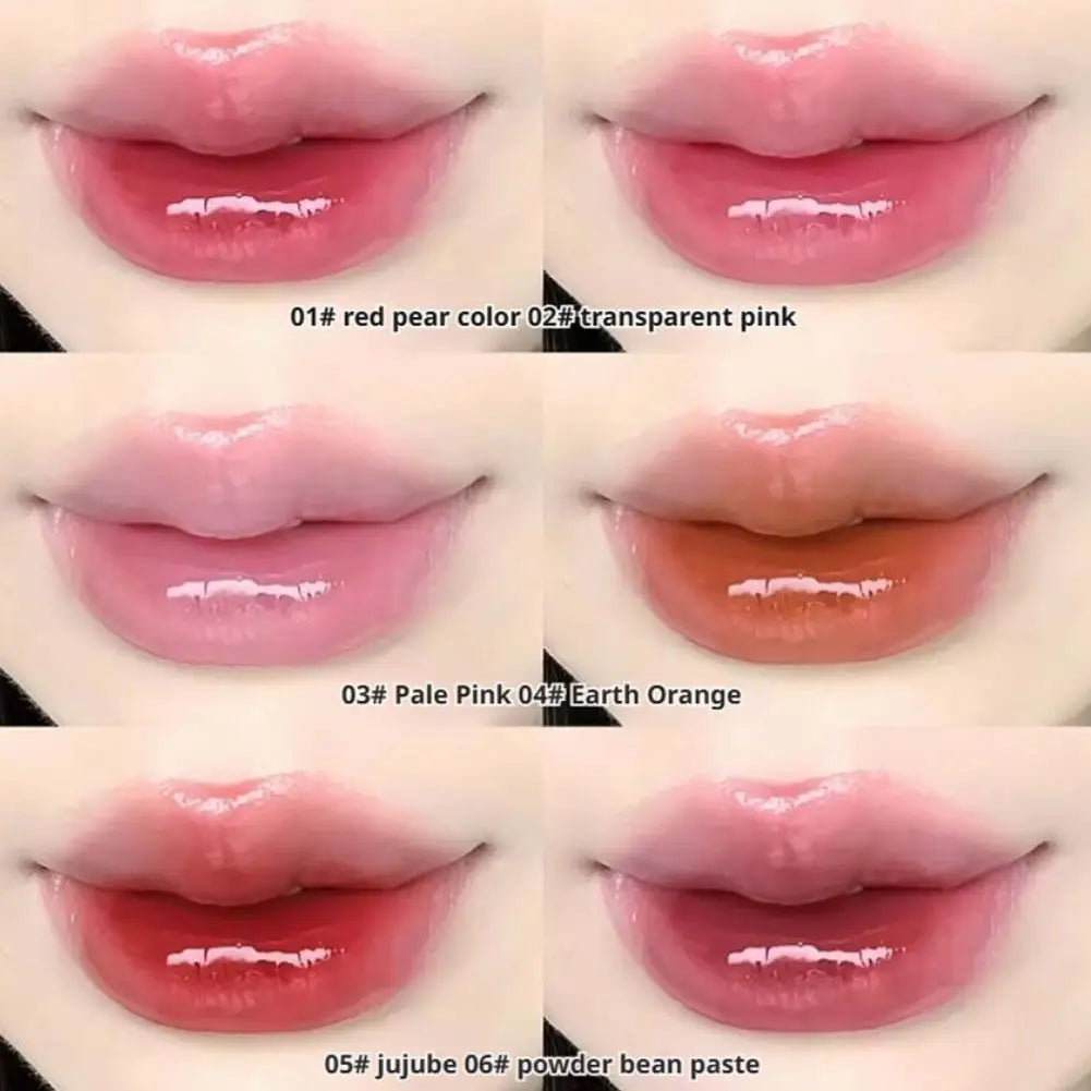Sechs-Farben-Erdbeer-Spiegel-Gelee-Lippenstift-Palette Juicy Pink Solide Lipgloss-Set Feuchtigkeitsspendendes Lippenöl mit Silikonbürste