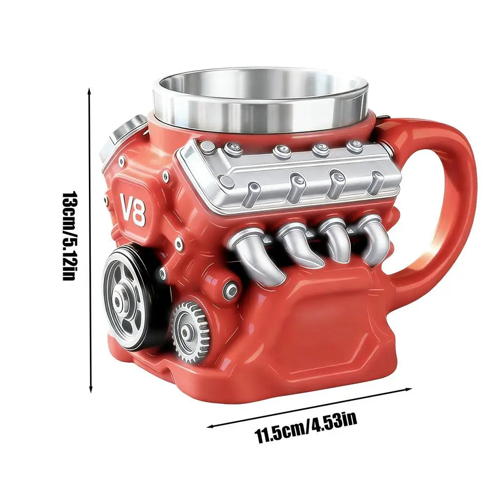 Kaffeetasse Mechanische Tasse Edelstahl V8 Motor Reisebecher für Kaffee für Männer Autoenthusiasten Valentinstag Geburtstag
