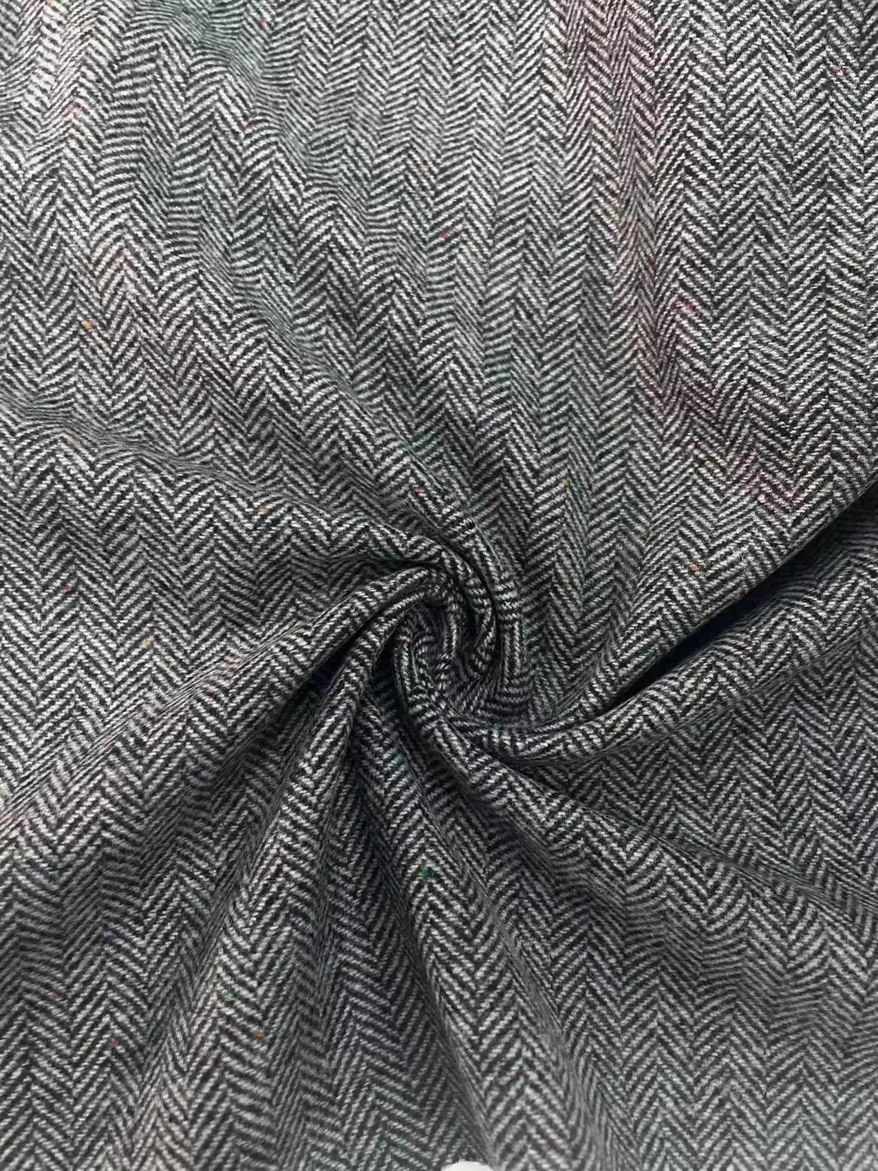 Silber Schwarz Fischgrät-Wollstoff Britischer Stil Herbst Winter Tweed Mäntel Hosen Schneidern Nähen DIY Material Großhandel