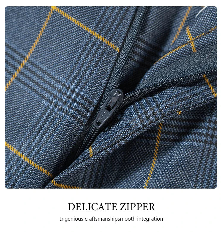 high quality 3 Piece Checkered Suit Set dark blue Stylish Business Office Wedding Formal Outfit Elegant full man dinner suit