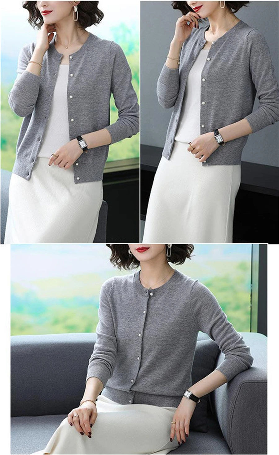 Spring Fall Slim Knit Cardigans Jacket Women Casual Korean Sweater Coats O-neck Knitwear Gilet Basic Single Breasted Malhas Tops