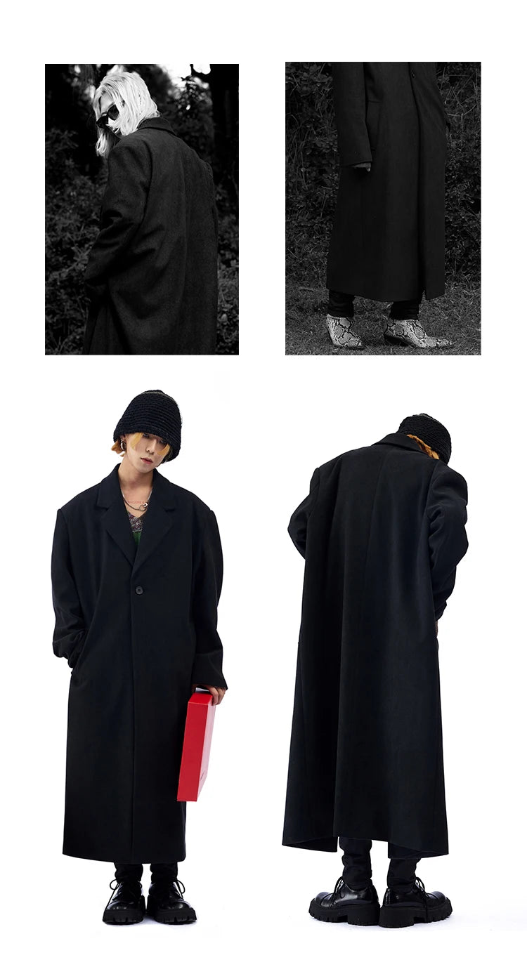 Mauroicardi Herbst Winter Langer Oversized Schwarzer Woll-Trenchcoat Herren Schulterpolster Einreihiger Luxus-Cocoon-Mantel 2022
