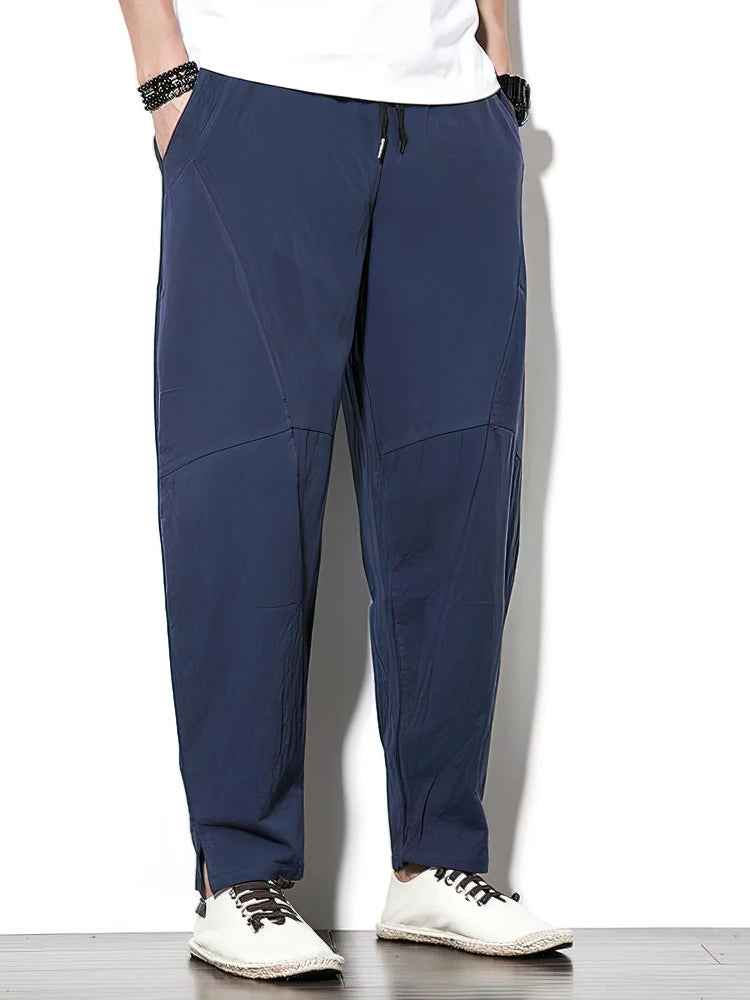 Pantalon en lin 100 % coton pour homme, ample, décontracté, coupe large, jogging d'été chinois, nouveauté 2025