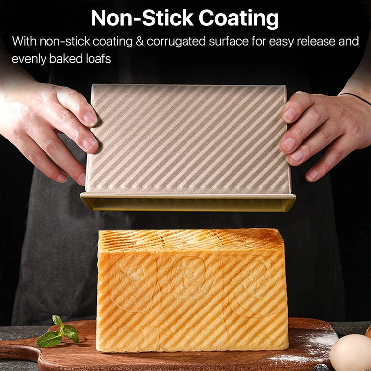LMETJMA Pullman Loaf Pan with Lid 1 lb Non-Stick Bread Pan Carbon Steel Rectangle Corrugated Toast Box Mold Cake Mold JT157