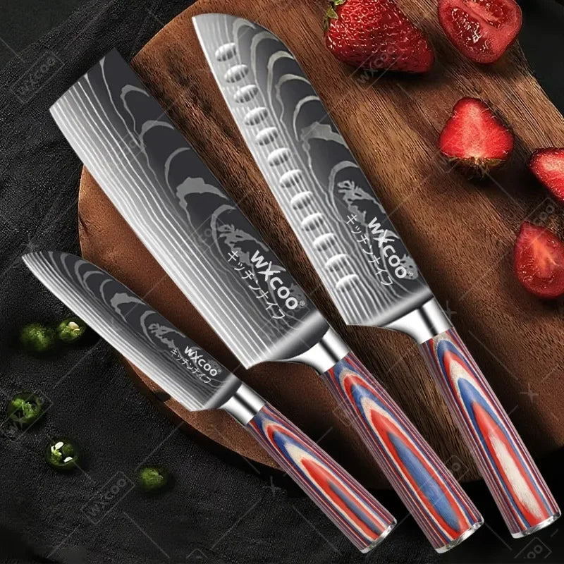 Professional Kitchen Chef's Knife Damascus Japanese Santoku Slicing Knife Meat Cleaver Stainless Steel Butcher Knife with Box