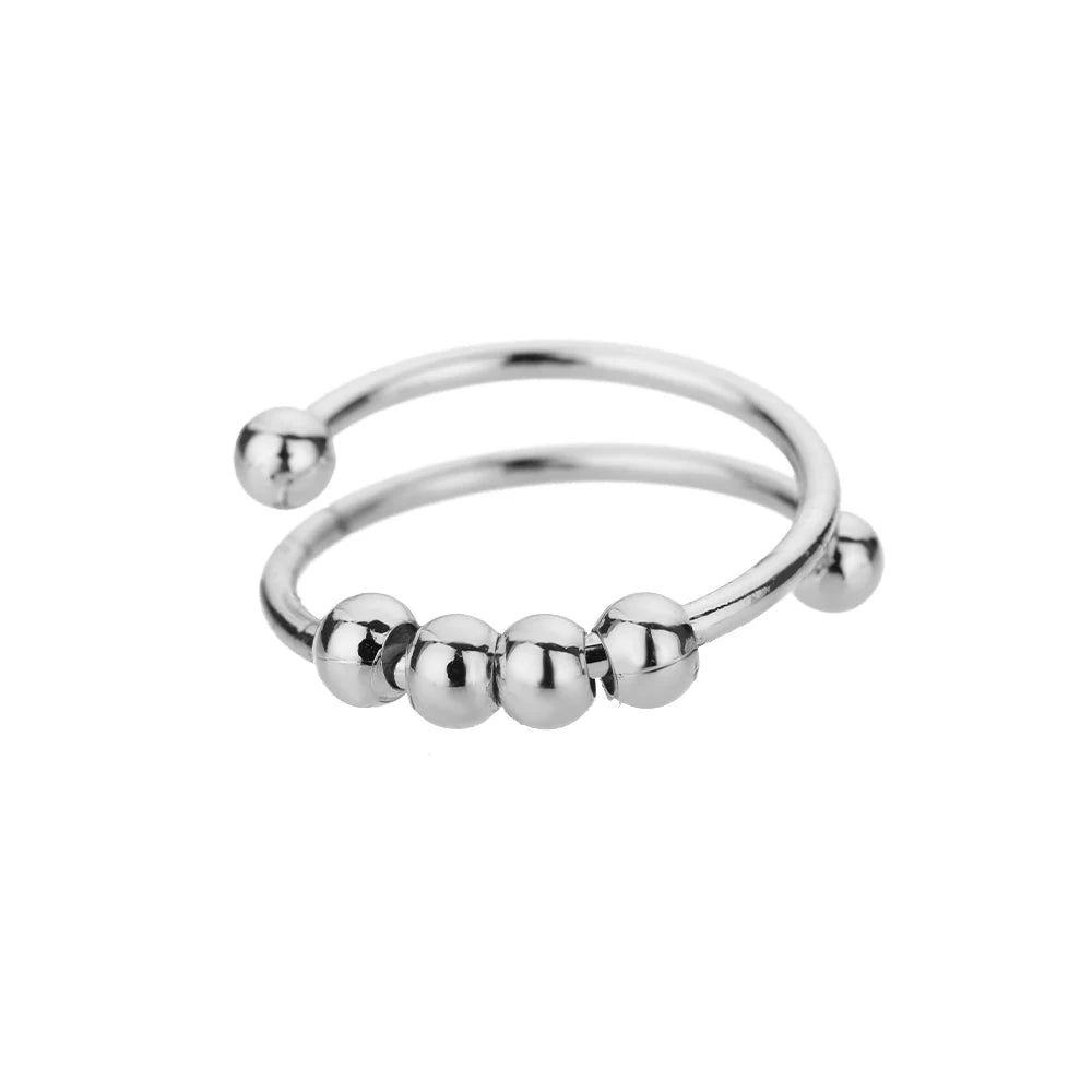 Edelstahlringe für Damen 2024 Trend Offener Goldfarbener Doppelperlenring Hochzeit Ästhetischer Schmuck Paar Geschenk anillos