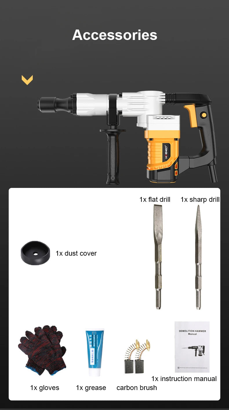 Marteau perforateur électrique 2400W multifonction – Marteau-piqueur électrique 220V – Brise-béton – Perceuse à percussion haute puissance