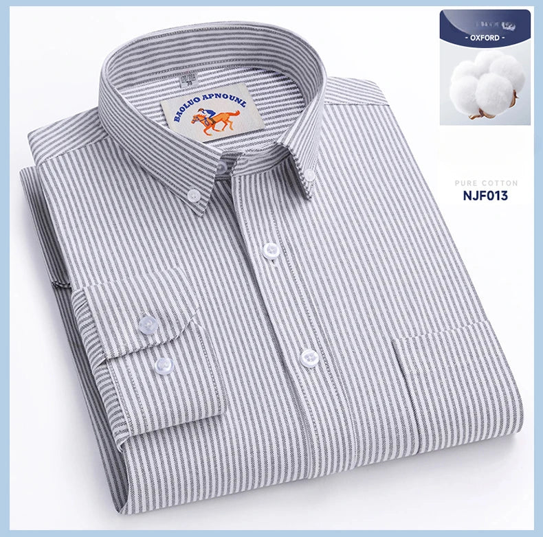 Chemises Oxford à manches longues en 100 % coton pour homme, grandes tailles 8XL, coupe ajustée, unies ou rayées, pour le bureau, couleur blanche, tenues professionnelles