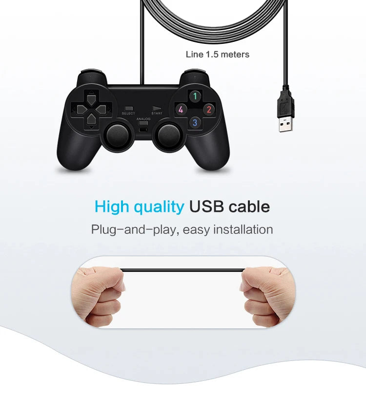Manette de jeu USB filaire avec double vibration analogique pour console PS2 PlayStation 2 PC, prête à l'emploi