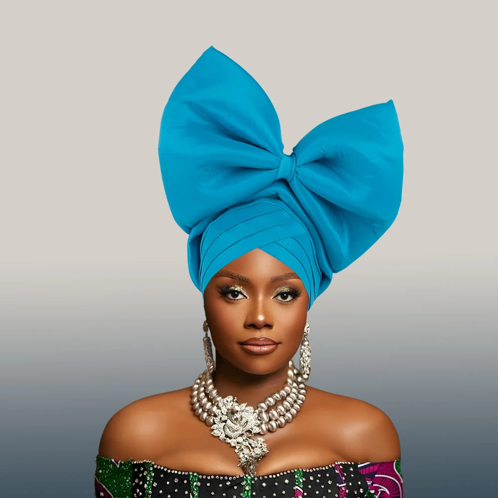 Casquette Turban Grand Nœud Exagéré Turban Femme Africaine Attache-Tête Auto Gele Nigeria Geles Femme Foulards Coiffe