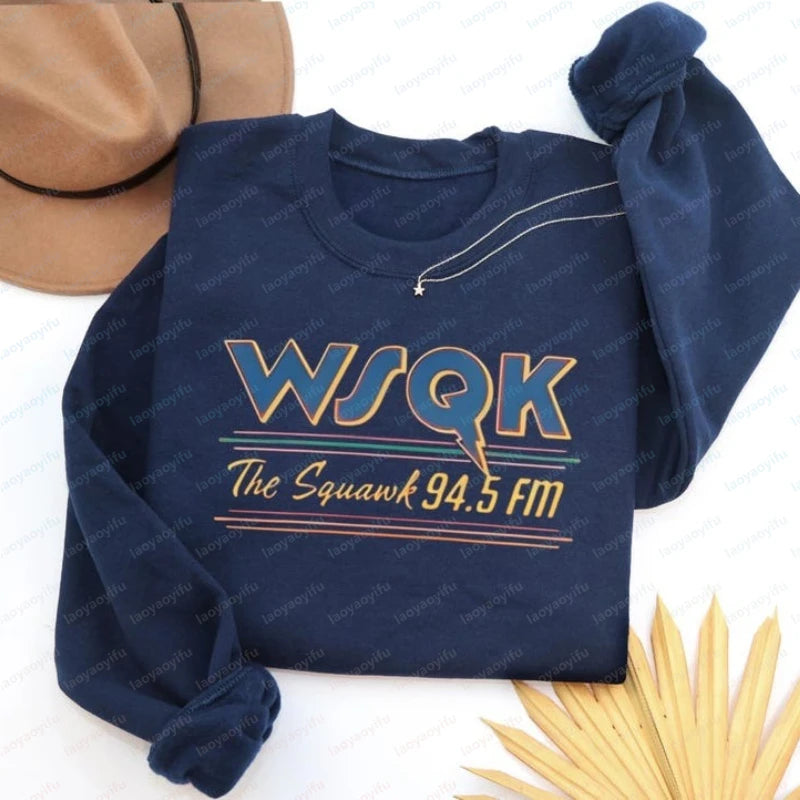 WSQK The Squawk 94.5 FM Radio Sweatshirt Wsqk Unisex Sweatshirts Vintage Sci-Fi Crewneck 80er Nostalgie Sweater Retro Shirt Geschenk