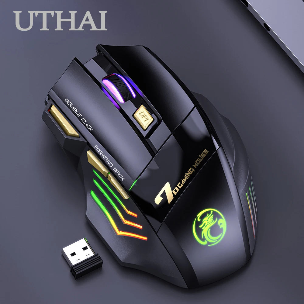 UTHAI GW-X7 Laptop Zubehör 7-Tasten Double Tap Free 2.4G Silent Wiederaufladbare Bunte Atmende Licht Drahtlose Gaming Maus