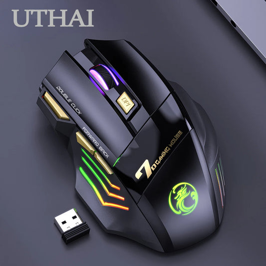 UTHAI GW-X7 Laptop Zubehör 7-Tasten Double Tap Free 2.4G Silent Wiederaufladbare Bunte Atmende Licht Drahtlose Gaming Maus