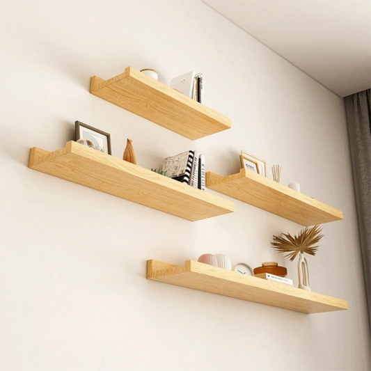 Space Saving Wooden Floating Shelf Minimalist Style Rustic Wall Mounted Storage Rack Decorative Bookshelf Organizer