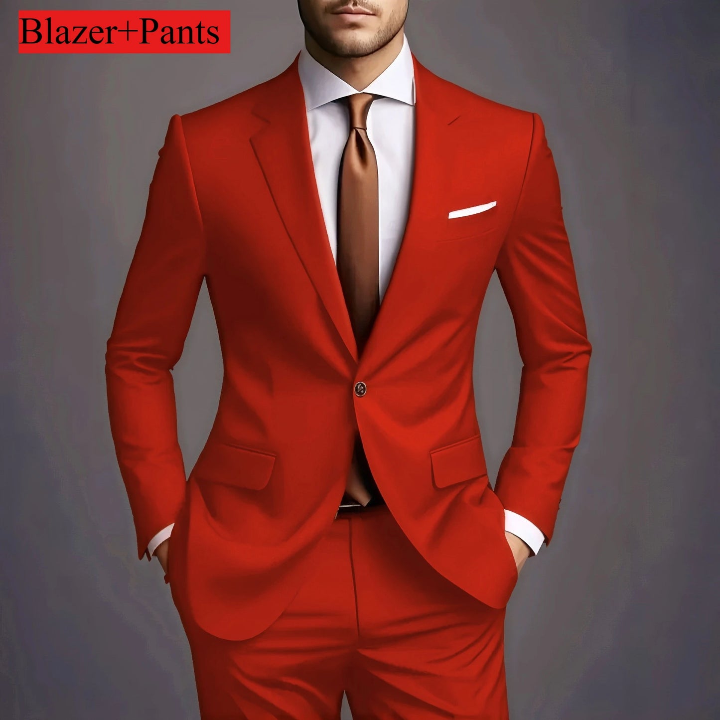 (Jacke + Hose) 2025 Neuer luxuriöser, eleganter Herrenanzug, 2-teiliges Set, modisch, koreanisch, lässig, Slim Fit, für Gesellschaft, Bräutigam, Hochzeit, Smoking