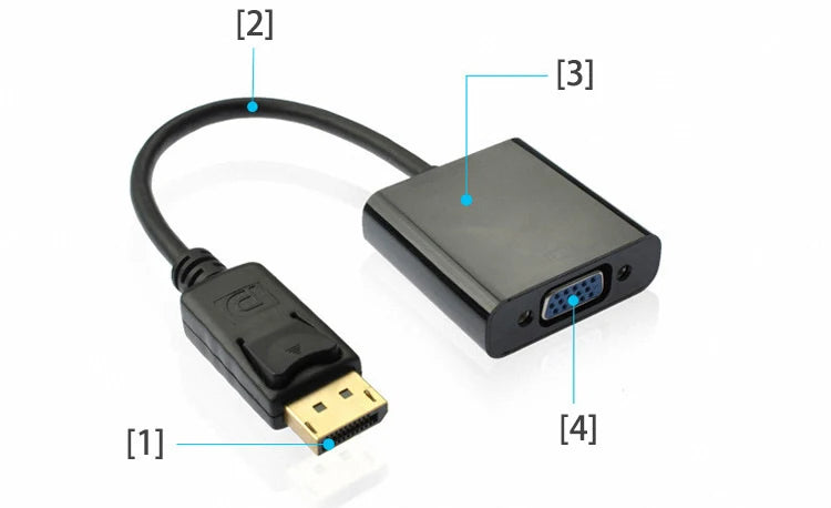 Convertisseur haute définition DP vers VGA DisplayPort à bande de cuivre, puce 1080P, adaptateur vidéo pour ordinateurs portables, ordinateurs, téléviseurs et moniteurs