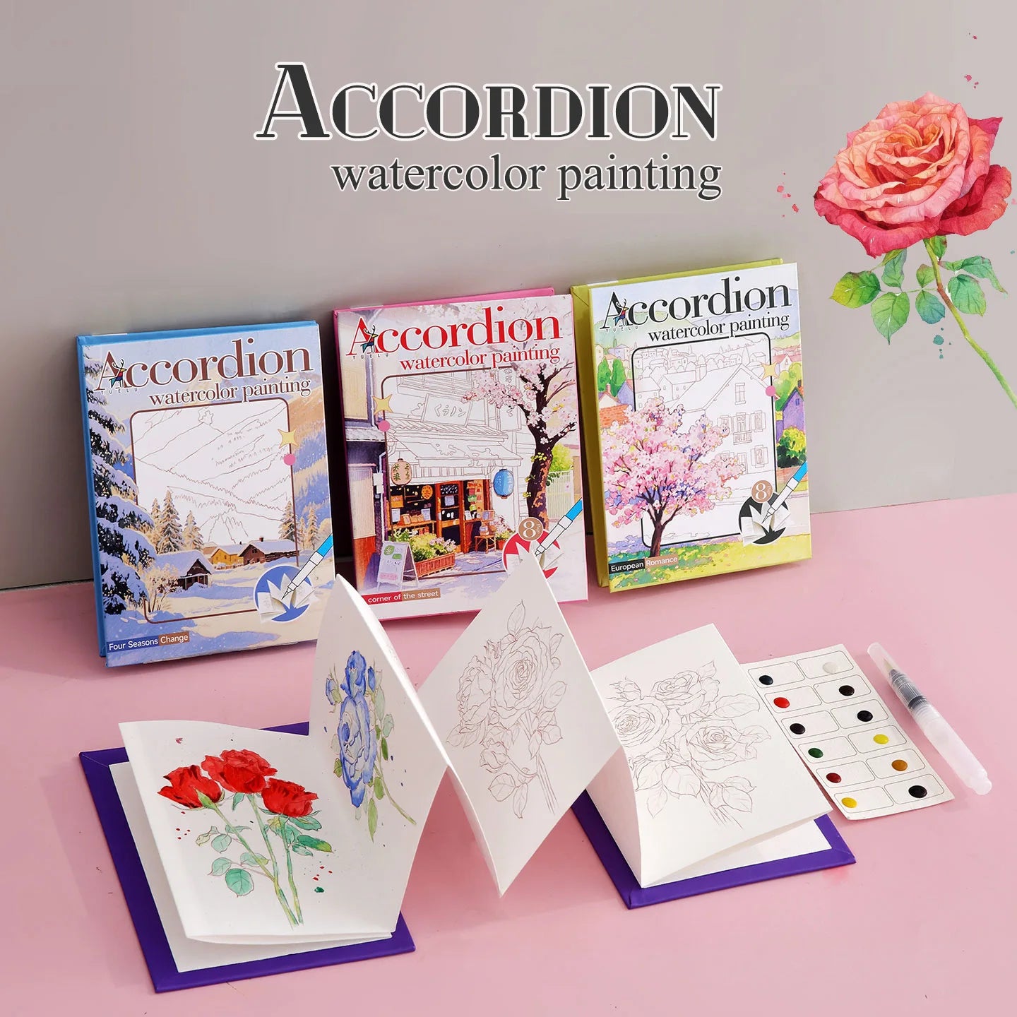 Aquarell-Malbuch mit integrierter Palette, Pop-up-Papier und Farben – Geschenk für junge Künstler und Doodle-Liebhaber