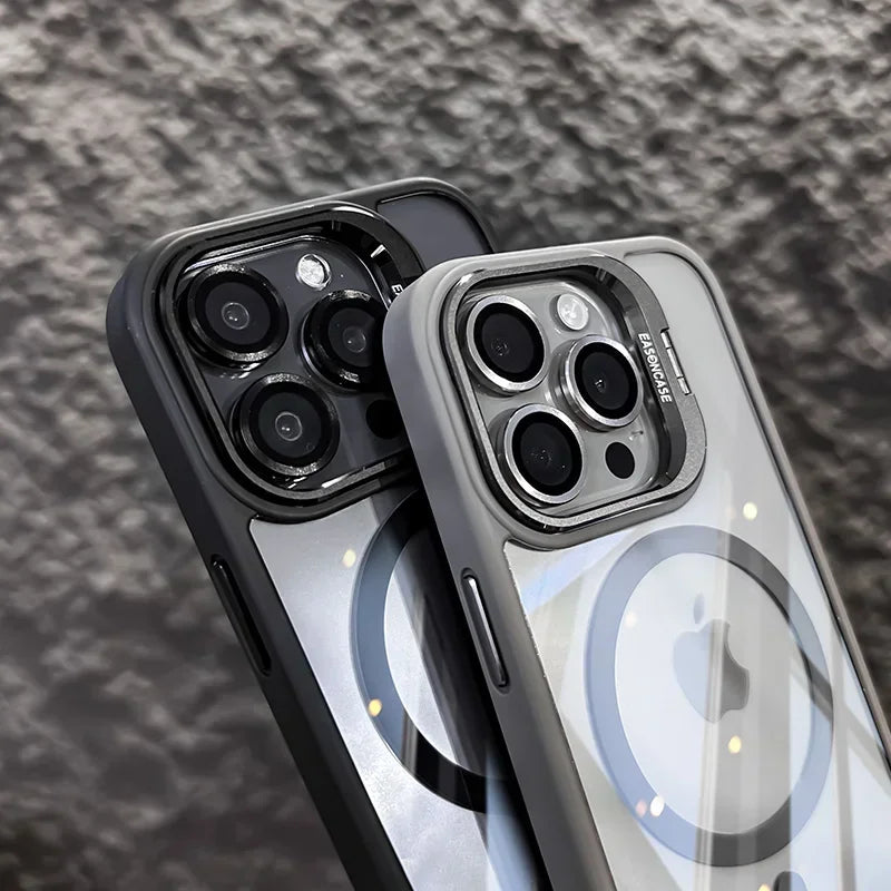 Luxuriöser Metallringhalter Hochtransparente stoßfeste Handyhülle für iPhone 16 15 14 13 12 11 ProMax Objektivschutzfolie