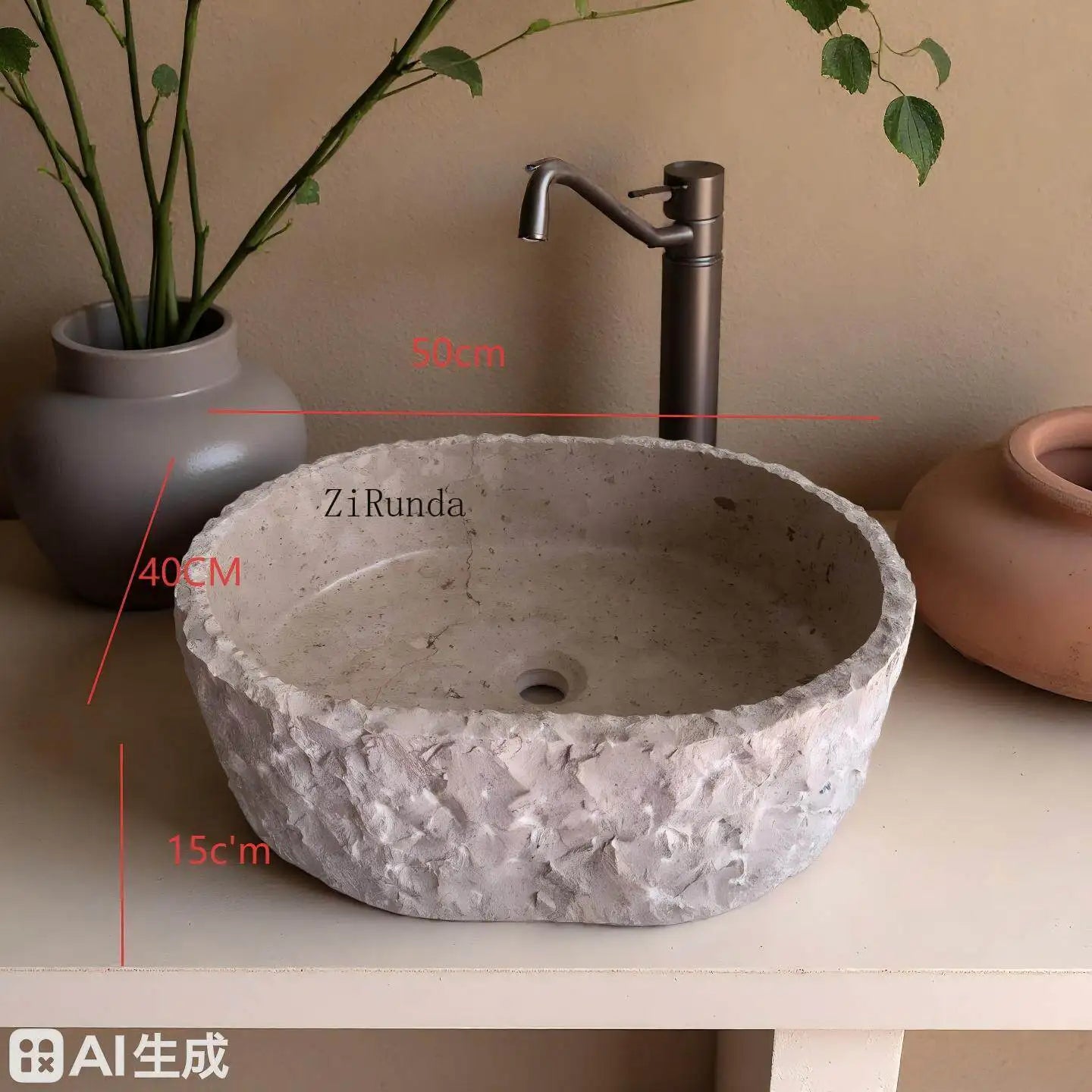 Light beige lime stone table wash basin oval outer wool surface wash basin natural stone custom sink