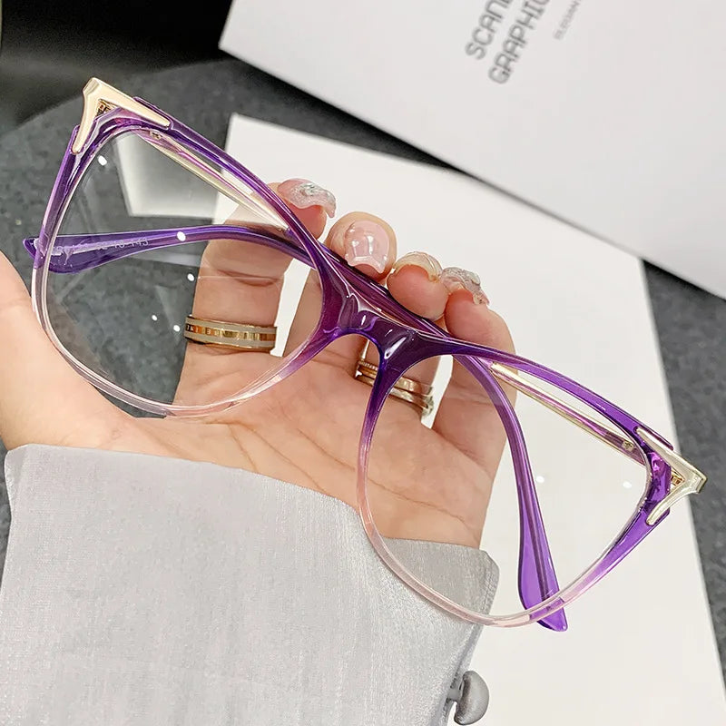 Retro Katzenaugen Anti-Blaulicht Brille für Damen, große Brillengestelle, Flachlichtbrillen, Outdoor Reise Deko Brillen