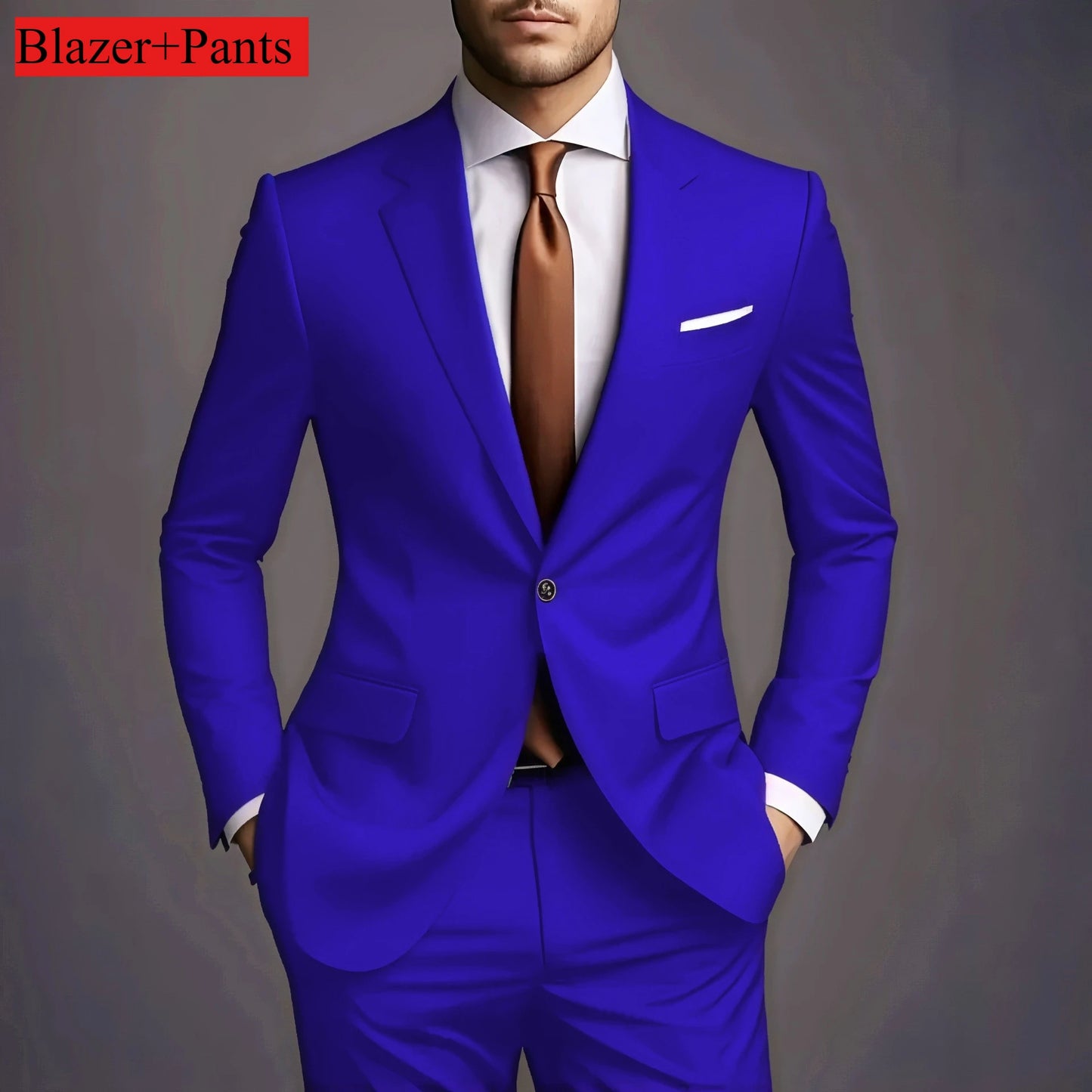 (Jacke + Hose) 2025 Neuer luxuriöser, eleganter Herrenanzug, 2-teiliges Set, modisch, koreanisch, lässig, Slim Fit, für Gesellschaft, Bräutigam, Hochzeit, Smoking