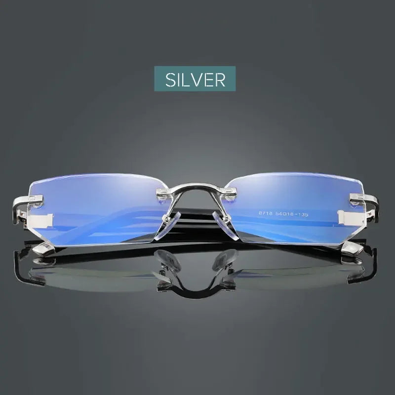 Herren quadratische Lesebrille Business HD-Gläser Randlose Brille Damen Trendige Presbyopie Korrektionsbrille +1.0 bis +4.0