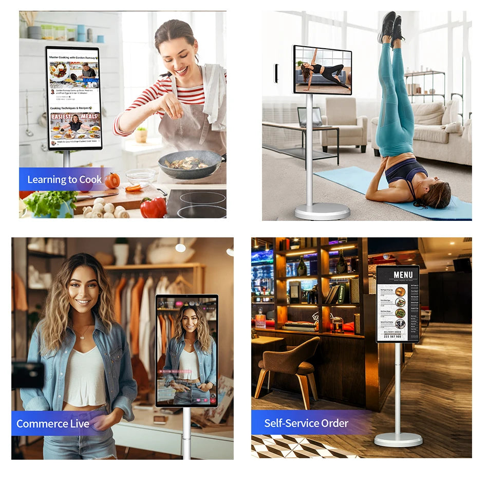 Téléviseur portable LCD 21,5 pouces intelligent 6G+128G, téléviseurs intelligents portables avec caméra intégrée, diffusion d'écran sans fil, téléviseur intelligent