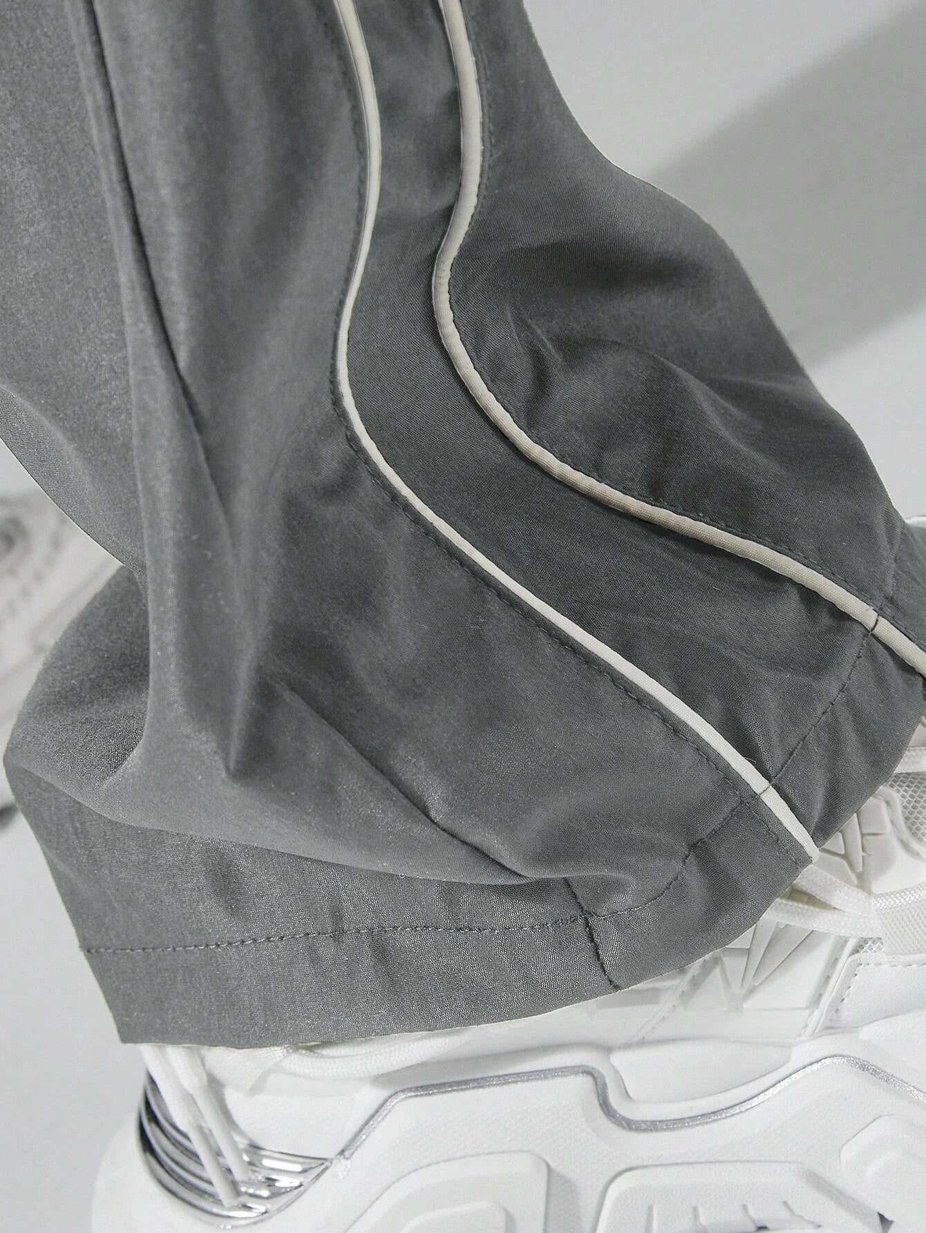 Larbulse Herren-Hosen mit Kontrastbesatz, modische Freizeithosen, einfarbig, atmungsaktiv, locker, gerades Bein, Kordelzug, Streetwear