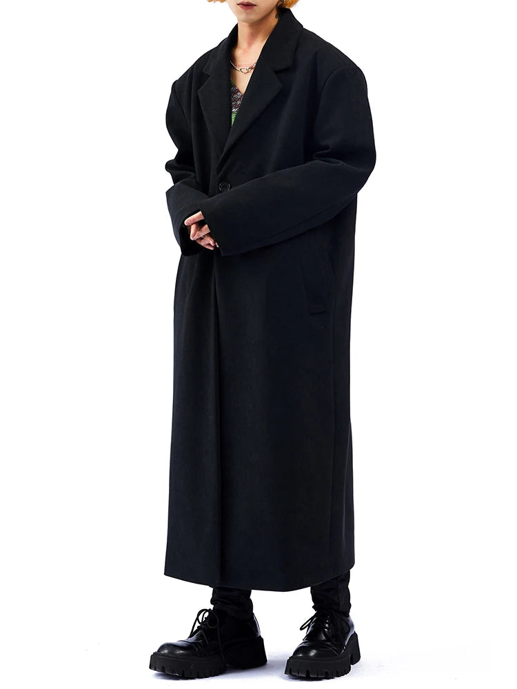 Mauroicardi Herbst Winter Langer Oversized Schwarzer Woll-Trenchcoat Herren Schulterpolster Einreihiger Luxus-Cocoon-Mantel 2022