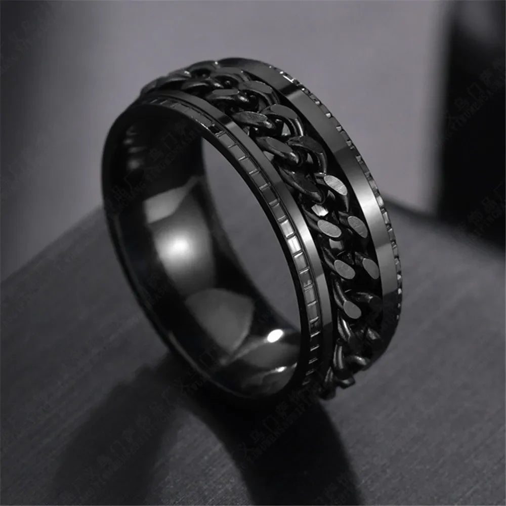 Westliche Mode Einfaches Design Drehbare Kettenring Silber Schwarz Gold Farbe Titan Stahl Ringe für Herren Damen