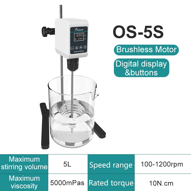 JOANLAB Rührer Labor Digitalanzeige Überkopfrührer Elektrischer Mischer Laborgeräte 5/10L 1200rpm 110/220V OS-10S
