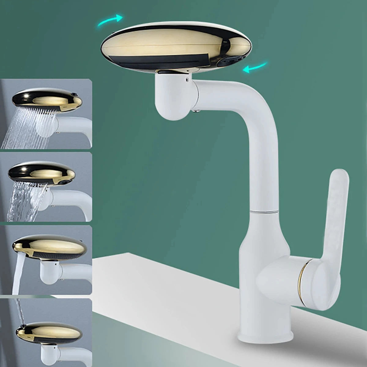 Multifunktionaler Wasserfall-Waschtischarmatur mit 4 Wasserauslassmodi, Sprüharmatur 360° drehbar, Warm-Kaltwasser-Spültischarmatur für das Badezimmer