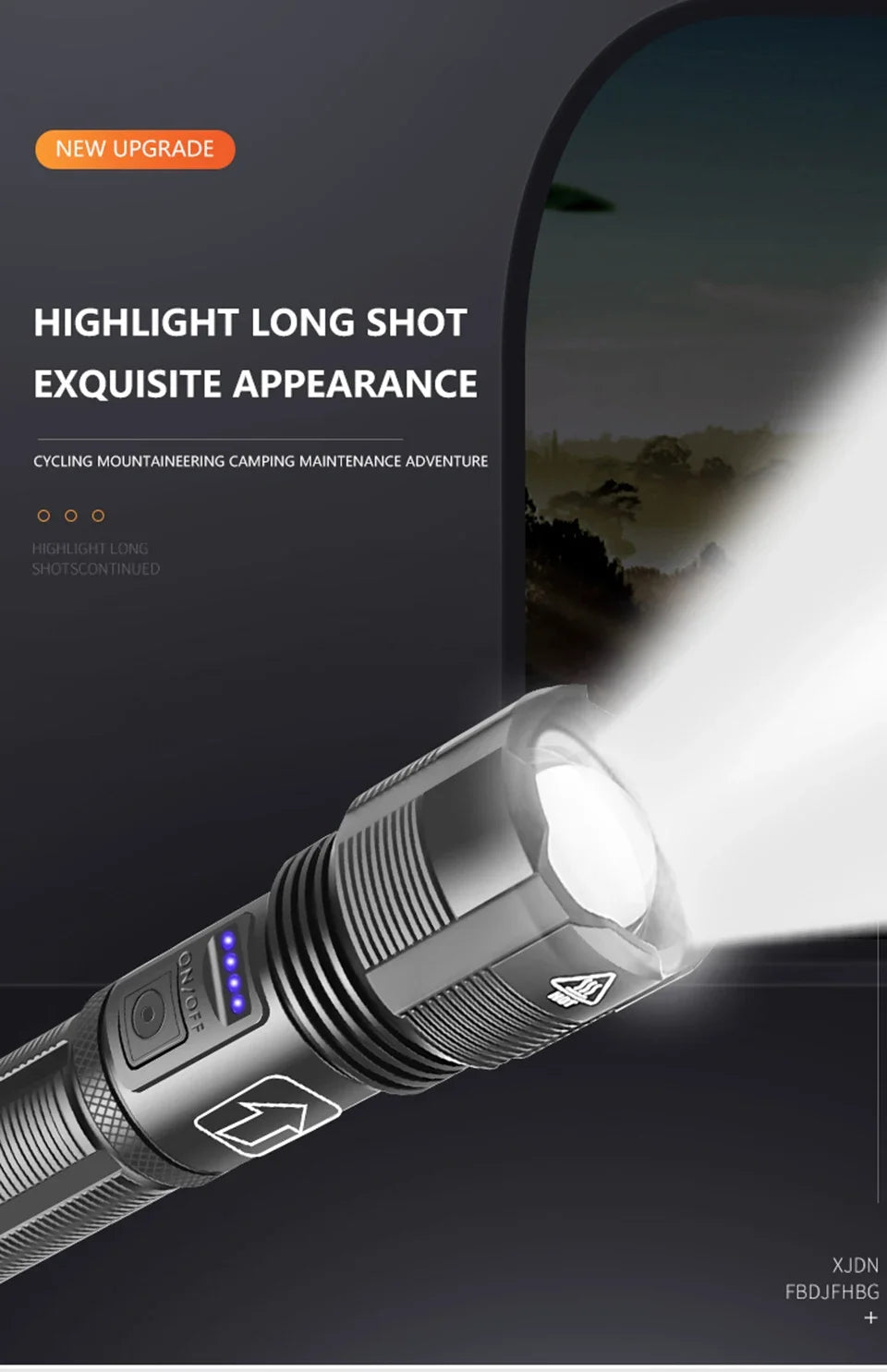 XHP70 Lampenperlen 3000 Lumen Superhelle Taschenlampe Wiederaufladbare LED-Taschenlampen Leistungsstarke Taschenlampe für Camping-Notfälle