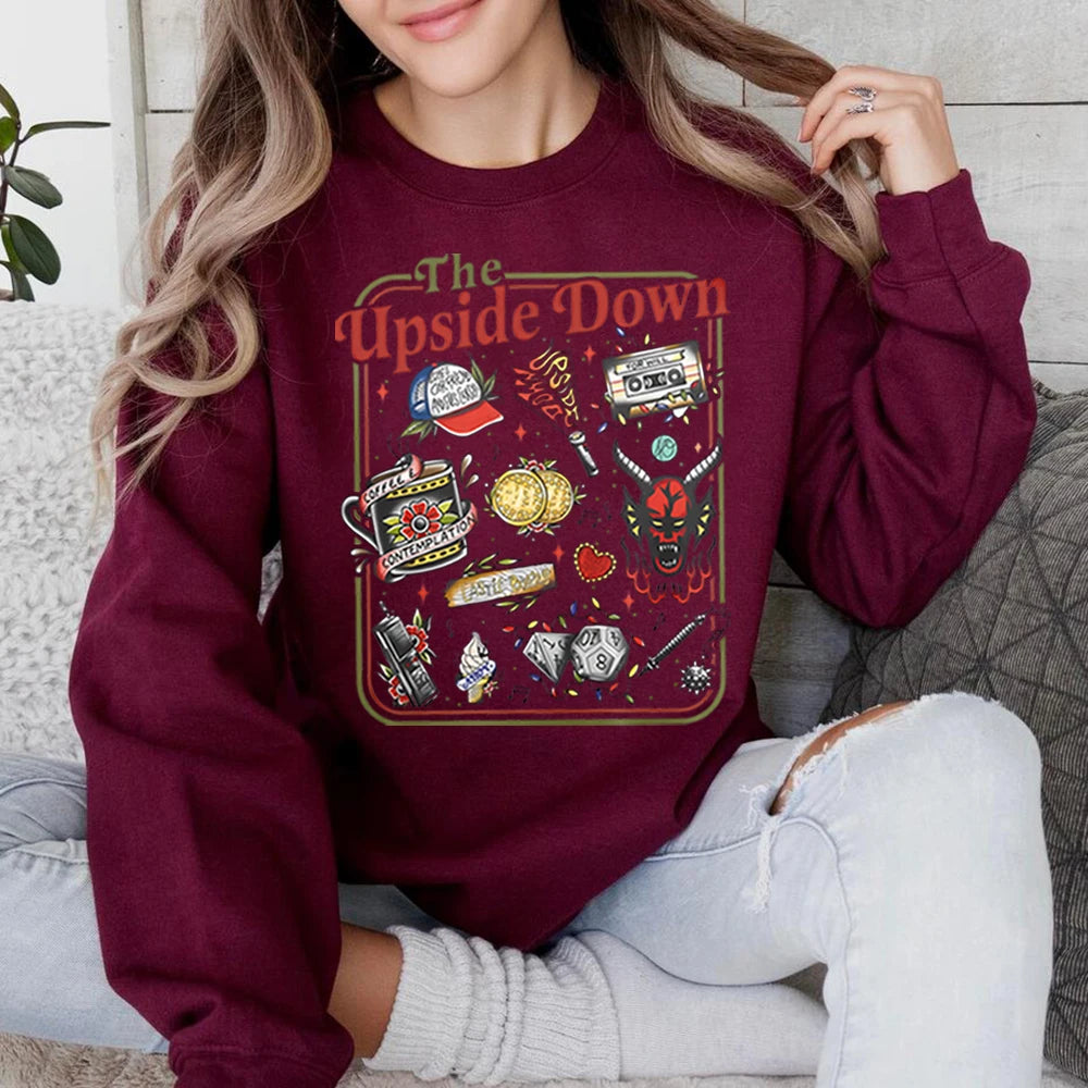 The Upside Down Sweatshirt Lustiges Hawkins Clipart Grafikshirt Stranger ST5 Inspiriert Demogorgon Tops Trendige Gothic Sweatshirts