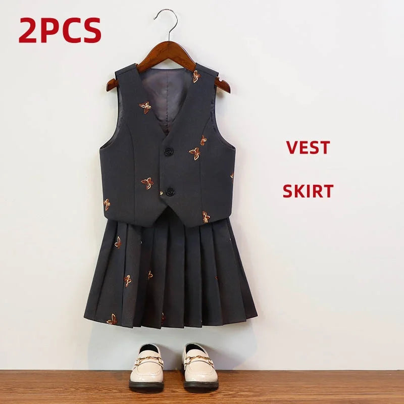 Herbst Winter Kinder Festanzug Für Jungen Schmetterling Stickerei College Jungen Anzug Kinder Mädchen Moderationsauftritt Kleider