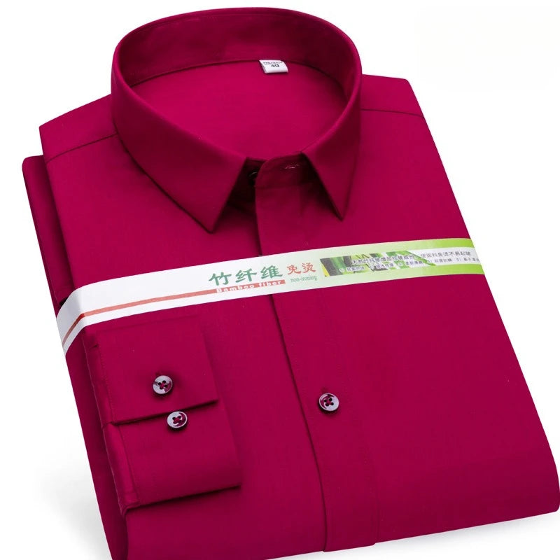 Chemise de Travail Blanche Homme en Fibre de Bambou Bleue 8XL Manches Longues Bureau Affaires Anti-rides Infroissable Décontractée