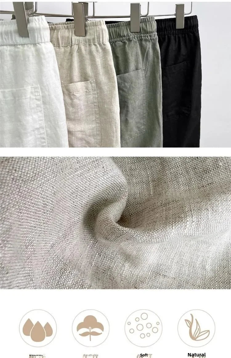 Hochwertige reine Leinenhose für Herren Sommer Baumwoll-Leinen Loose Straight Leg Freizeit lange Hose Frühling Herbst Bequem Atmungsaktiv