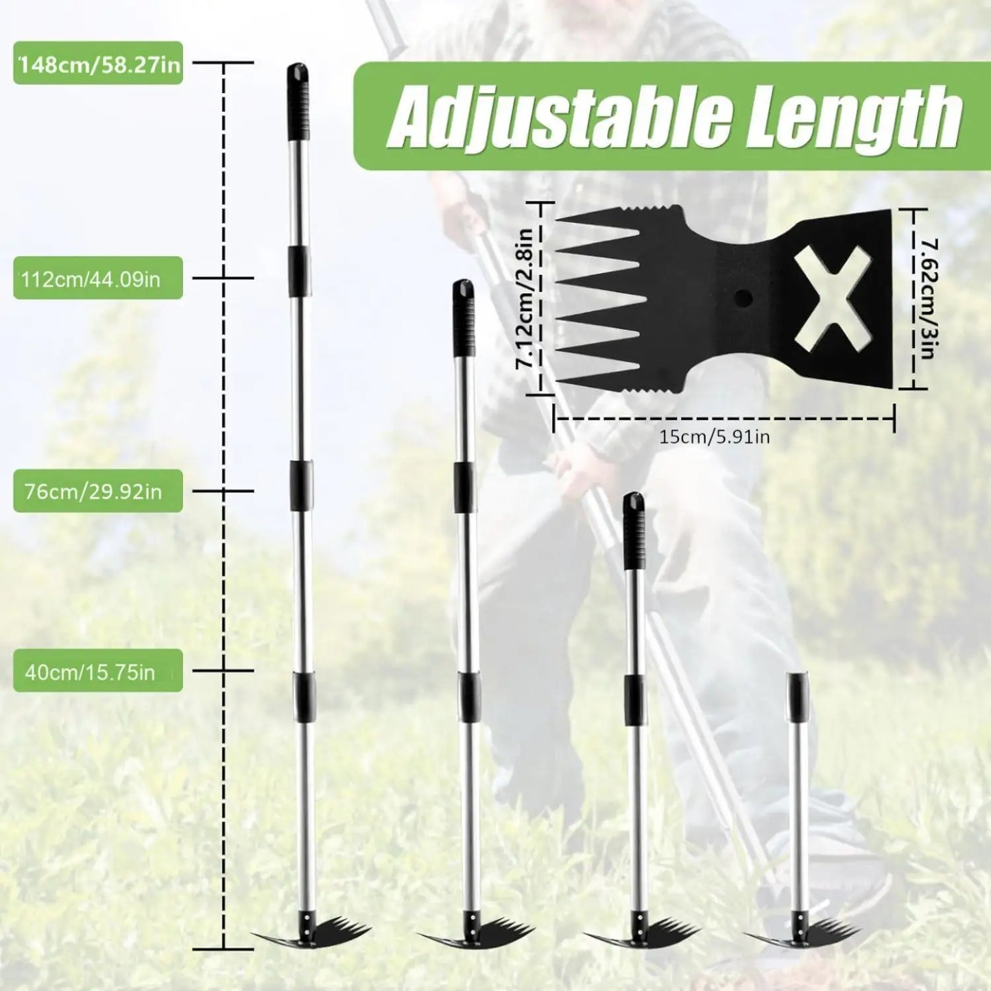Bêche double usage tout acier avec manche réglable, râteau de jardin portatif domestique, pelle de désherbage, petite houe multifonctionnelle