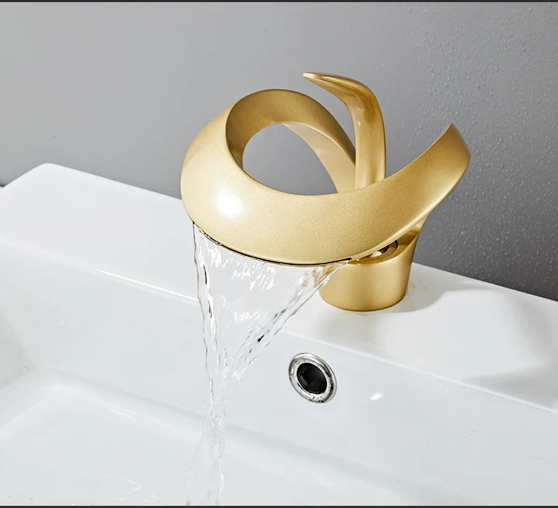 Robinet de lavabo doré/blanc, robinet de salle de bain noir, mitigeur de lavabo créatif en laiton gris, robinet de lavabo cascade chaud et froid