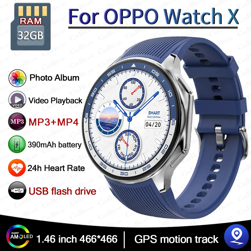 OPPO DT Watch X Montre Connectée Bluetooth avec Appel, 4 Go de Mémoire, Enregistrement, Lecture MP3+MP4, Son Surround Visuel 3D, Smartwatches Homme 2025 Nouveau