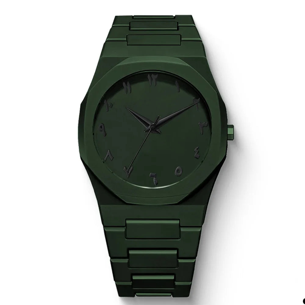Nouvelle Montre Homme Tendance Simple Noire Montres Quartz Homme Chiffres Arabes Bracelet Casual Goutte d'Huile